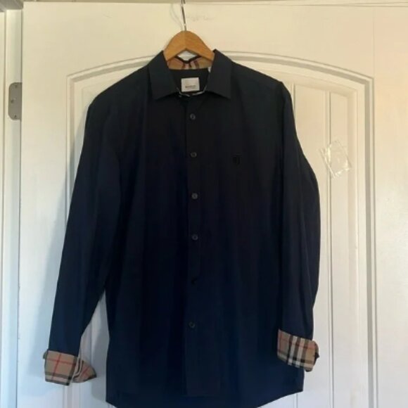 Burberry Sherwood Monogram Motif Slim Fit Stretch Poplin Button-Up Shirt Large - Picture 1 of 5